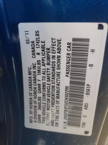 Photo 10 from auction – 2012 HONDA CIVIC LX with VIN 2HGFB2F52CH502299
