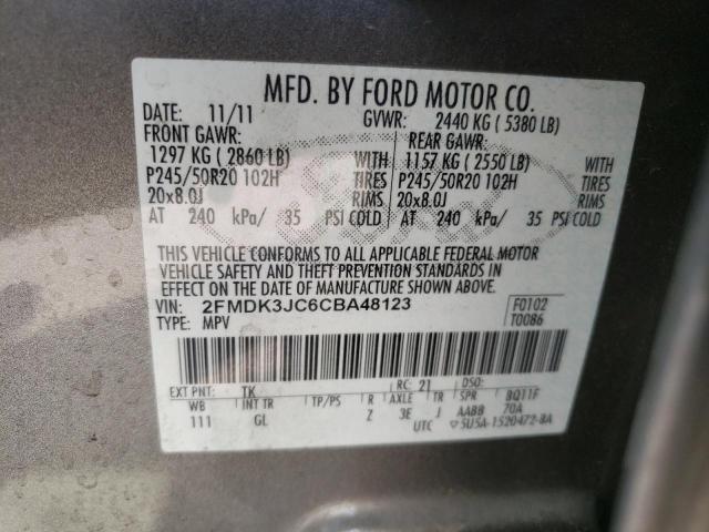 Photo 10 from auction – 2012 FORD EDGE SEL with VIN 2FMDK3JC6CBA48123