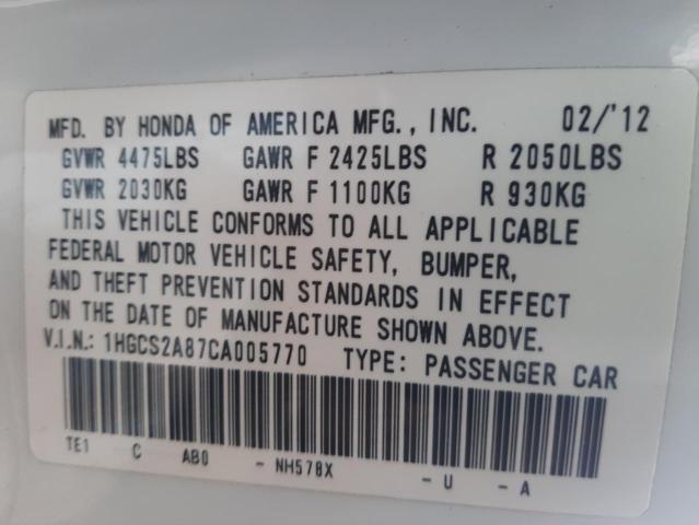 Photo 10 from auction – 2012 HONDA ACCORD EXL with VIN 1HGCS2A87CA005770