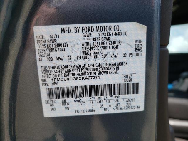 Photo 10 from auction – 2012 FORD ESCAPE XLT with VIN 1FMCU9DG8CKA27271