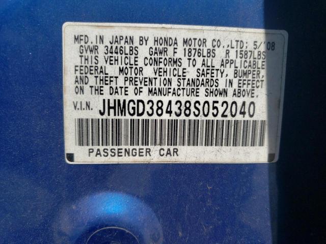 Photo 10 from auction – 2008 HONDA FIT with VIN JHMGD38438S052040
