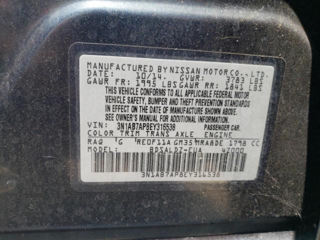 Photo 10 from auction – 2014 NISSAN SENTRA S with VIN 3N1AB7AP8EY316538