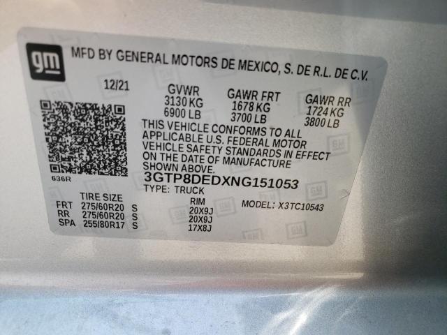 Photo 10 from auction – 2022 GMC SIERRA LIM with VIN 3GTP8DEDXNG151053