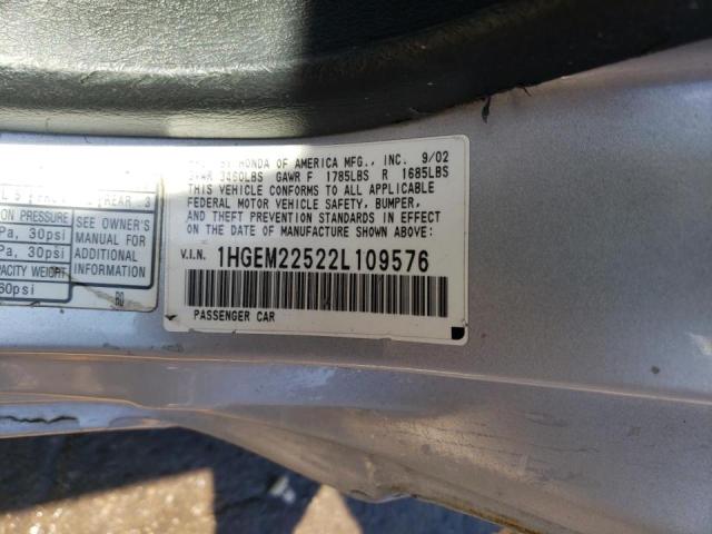 Photo 10 from auction – 2002 HONDA CIVIC LX with VIN 1HGEM22522L109576