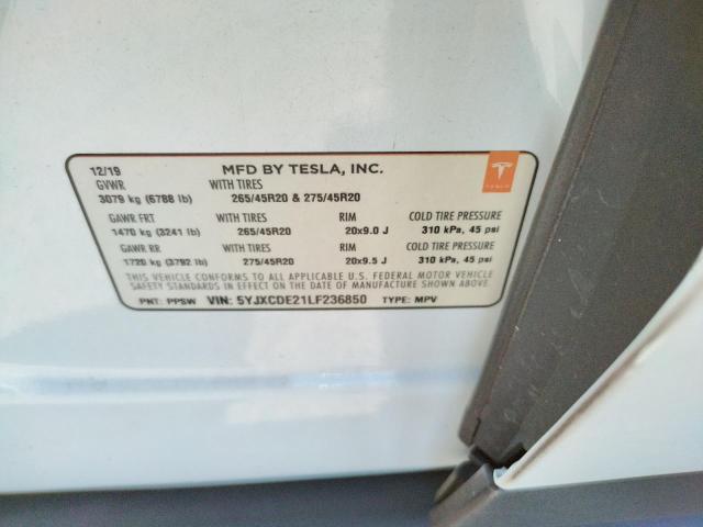 Photo 10 from auction – 2020 TESLA MODEL X with VIN 5YJXCDE21LF236850
