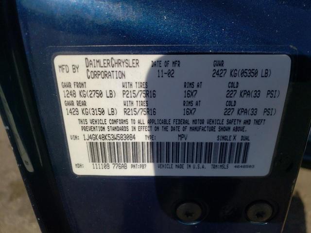 Photo 10 from auction – 2003 JEEP LIBERTY SP with VIN 1J4GK48K53W583084