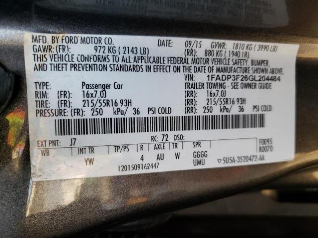 Photo 10 from auction – 2016 FORD FOCUS SE with VIN 1FADP3F26GL204484