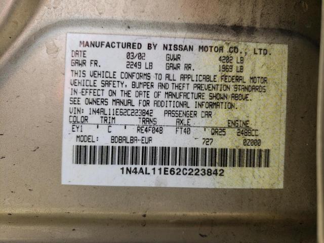 Photo 10 from auction – 2002 NISSAN ALTIMA BAS with VIN 1N4AL11E62C223842