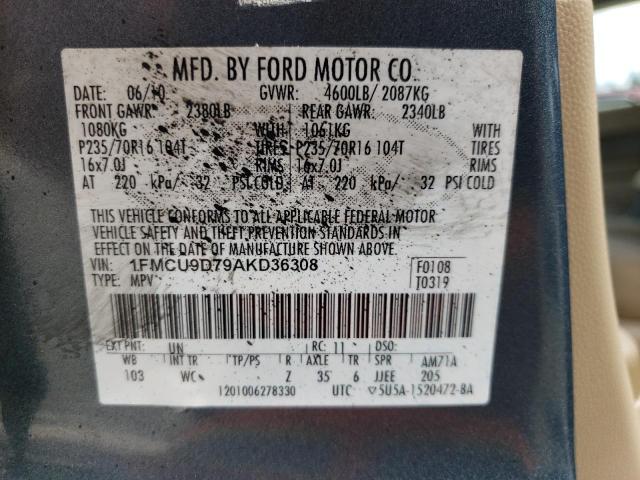 Photo 10 from auction – 2010 FORD ESCAPE XLT with VIN 1FMCU9D79AKD36308