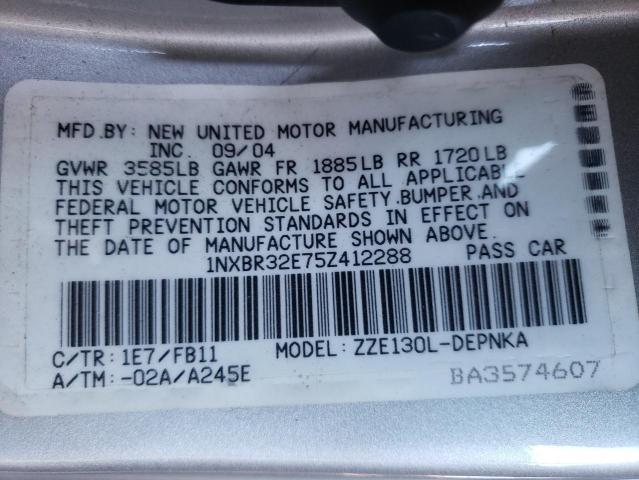 Photo 10 from auction – 2005 TOYOTA COROLLA CE with VIN 1NXBR32E75Z412288