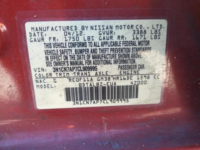 Photo 10 from auction – 2012 NISSAN VERSA S with VIN 3N1CN7AP7CL909995