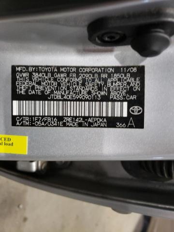 Photo 10 from auction – 2009 TOYOTA COROLLA BA with VIN JTDBL40E599090113