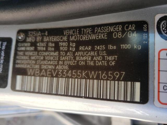 Photo 10 from auction – 2005 BMW 325 I with VIN WBAEV33455KW16597