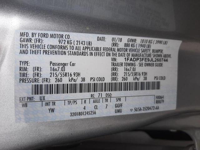 Photo 10 from auction – 2018 FORD FOCUS SE with VIN 1FADP3FE9JL260744