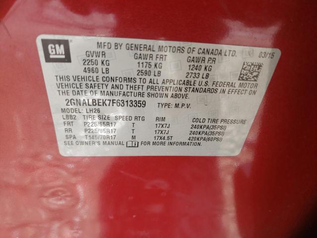 Photo 10 from auction – 2015 CHEVROLET EQUINOX LT with VIN 2GNALBEK7F6313359