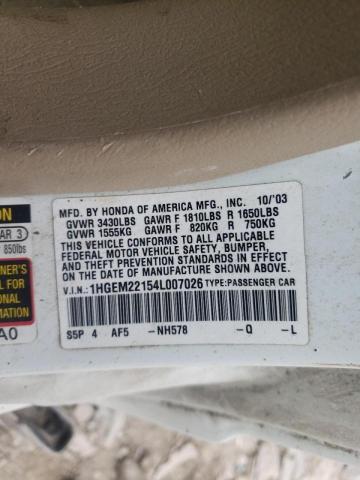 Photo 10 from auction – 2004 HONDA CIVIC DX V with VIN 1HGEM22154L007026
