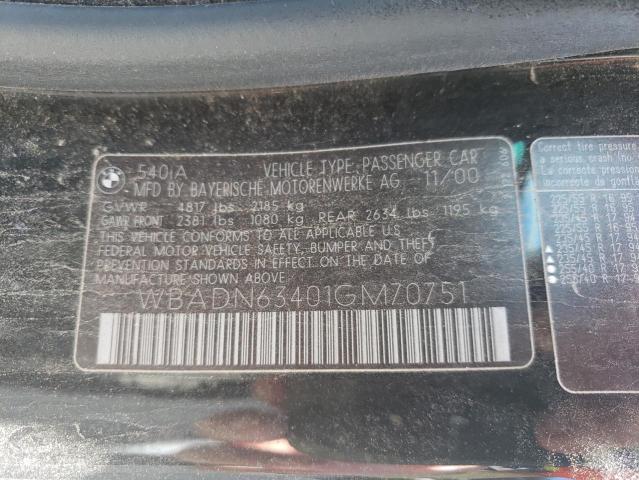 Photo 10 from auction – 2001 BMW 540 I AUTO with VIN WBADN63401GM70751