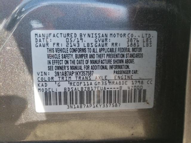 Photo 10 from auction – 2019 NISSAN SENTRA S with VIN 3N1AB7AP1KY357587