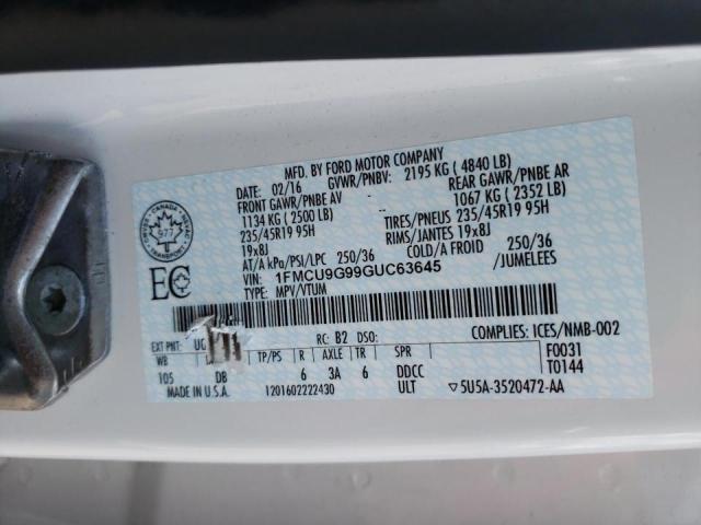 Photo 10 from auction – 2016 FORD ESCAPE SE with VIN 1FMCU9G99GUC63645