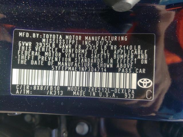 Photo 10 from auction – 2022 TOYOTA COROLLA LE with VIN 5YFEPMAE1NP304714