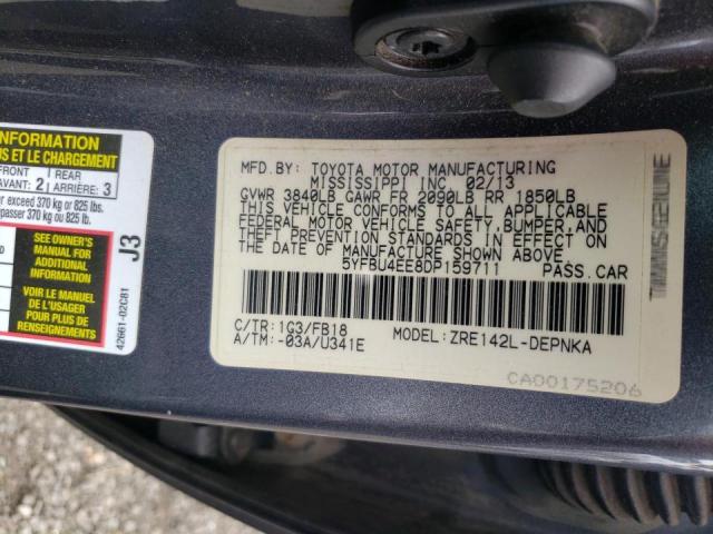 Photo 10 from auction – 2013 TOYOTA COROLLA BA with VIN 5YFBU4EE8DP159711
