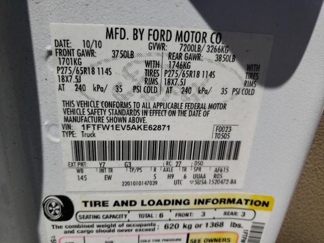 Photo 10 from auction – 2010 FORD F150 SUPER with VIN 1FTFW1EV5AKE62871