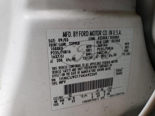Photo 10 from auction – 2004 FORD ESCAPE XLT with VIN 1FMCU93174KA92269