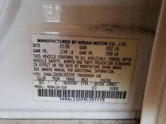 Photo 10 from auction – 2006 NISSAN ALTIMA S with VIN 1N4AL11D26C205559