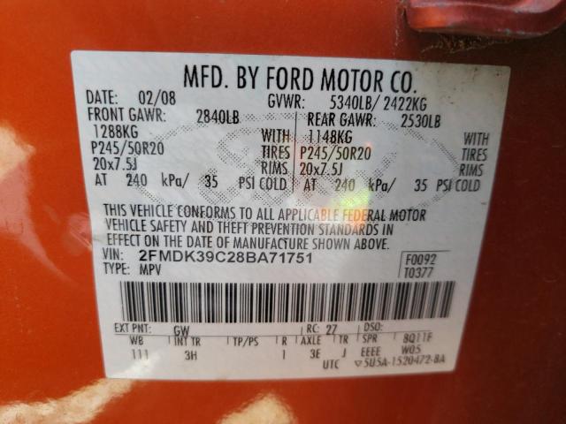 Photo 10 from auction – 2008 FORD EDGE LIMIT with VIN 2FMDK39C28BA71751