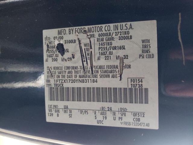 Photo 10 from auction – 2000 FORD F150 with VIN 1FTZX1720YNB31184
