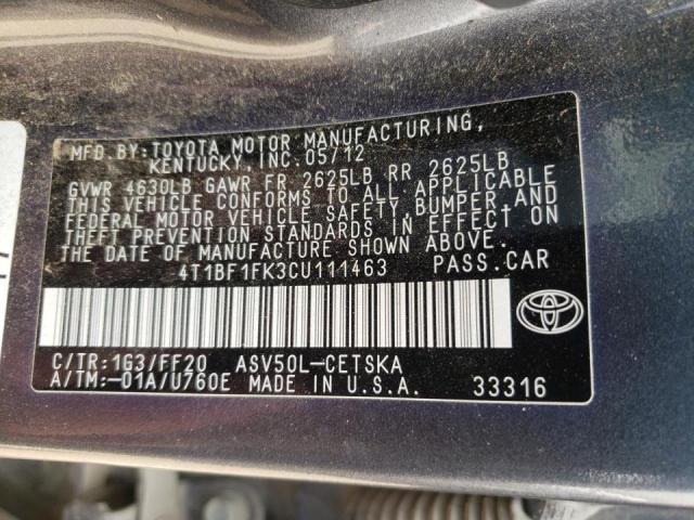 Photo 10 from auction – 2012 TOYOTA CAMRY BASE with VIN 4T1BF1FK3CU111463