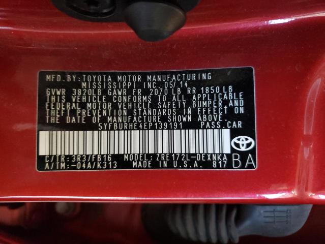 Photo 10 from auction – 2014 TOYOTA COROLLA L with VIN 5YFBURHE4EP139191