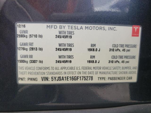 Photo 10 from auction – 2016 TESLA MODEL S with VIN 5YJSA1E16GF175278