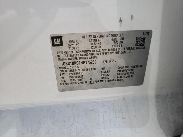 Photo 10 from auction – 2017 GMC YUKON SLT with VIN 1GKS1BKC2HR175239
