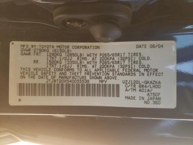 Photo 10 from auction – 2004 LEXUS GX 470 with VIN JTJBT20X540055538