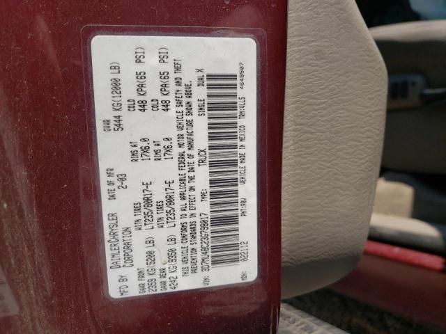 Photo 10 from auction – 2003 DODGE RAM 3500 S with VIN 3D7MU48C23G798017