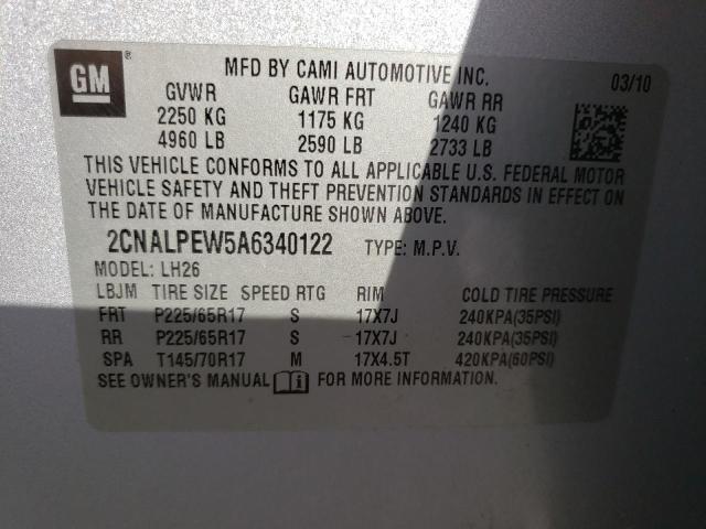 Photo 10 from auction – 2010 CHEVROLET EQUINOX LT with VIN 2CNALPEW5A6340122