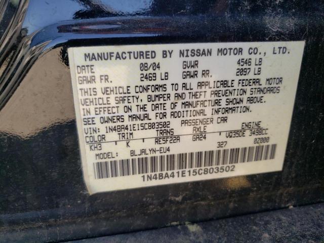 Photo 10 from auction – 2005 NISSAN MAXIMA SE with VIN 1N4BA41E15C803502