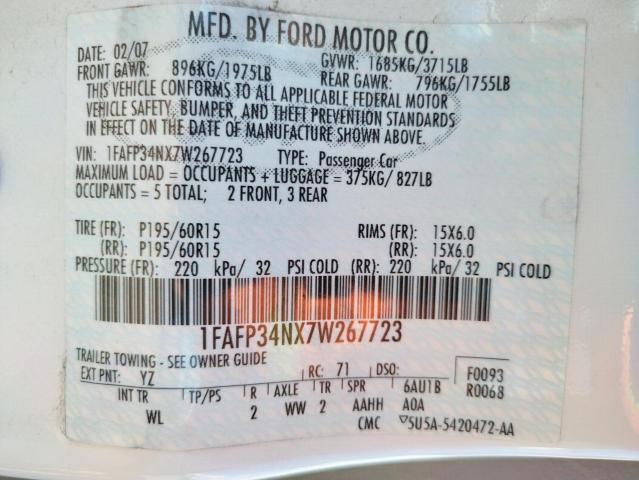 Photo 10 from auction – 2007 FORD FOCUS ZX4 with VIN 1FAFP34NX7W267723