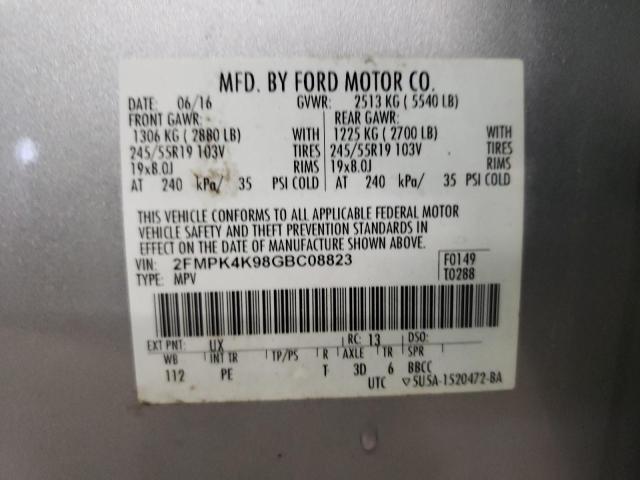 Photo 10 from auction – 2016 FORD EDGE TITAN with VIN 2FMPK4K98GBC08823