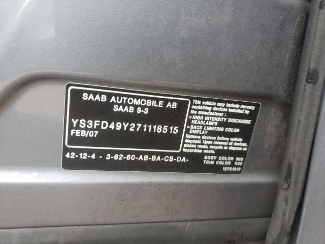 Photo 10 from auction – 2007 SAAB 9-3 2.0T with VIN YS3FD49Y271118515