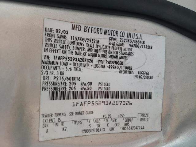 Photo 10 from auction – 2003 FORD TAURUS with VIN 1FAFP55293A207326