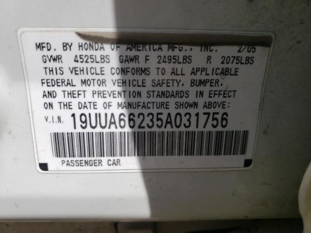Photo 10 from auction – 2005 ACURA TL with VIN 19UUA66235A031756