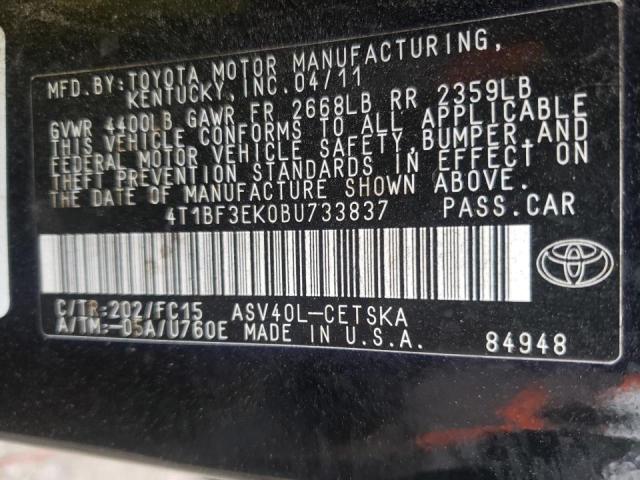 Photo 10 from auction – 2011 TOYOTA CAMRY BASE with VIN 4T1BF3EK0BU733837