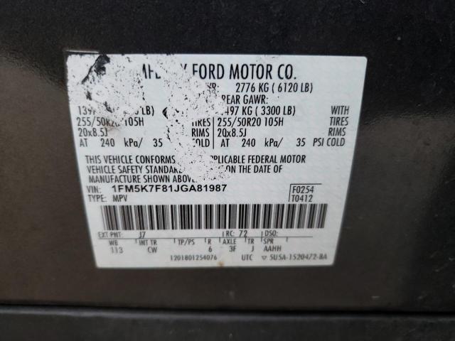 Photo 10 from auction – 2018 FORD EXPLORER L with VIN 1FM5K7F81JGA81987