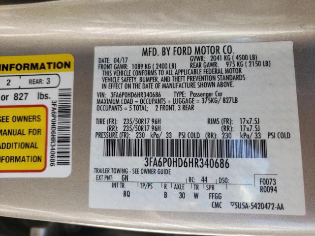 Photo 10 from auction – 2017 FORD FUSION SE with VIN 3FA6P0HD6HR340686