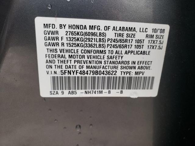 Photo 10 from auction – 2009 HONDA PILOT EX with VIN 5FNYF48479B043622