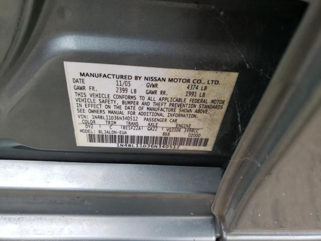 Photo 10 from auction – 2006 NISSAN ALTIMA SE with VIN 1N4BL11D36N340512