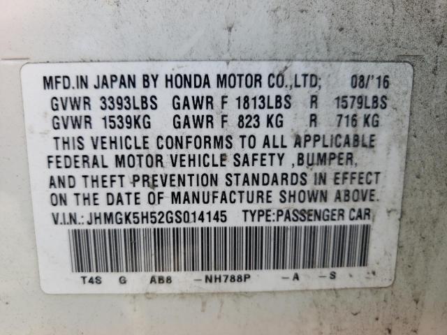 Photo 10 from auction – 2016 HONDA FIT with VIN JHMGK5H52GS014145