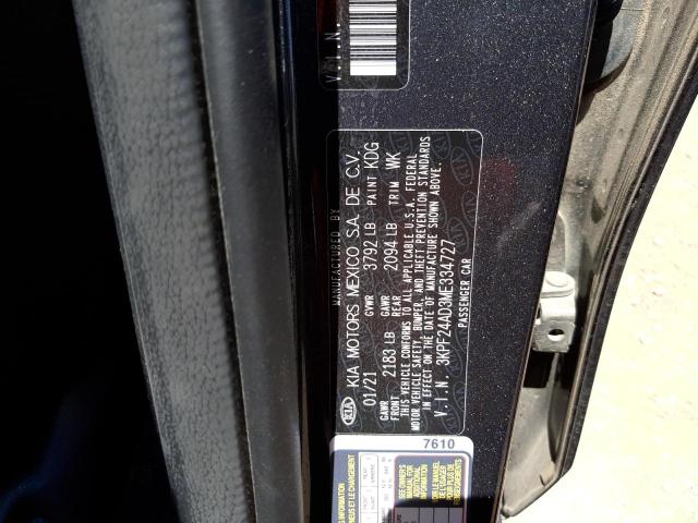 Photo 10 from auction – 2021 KIA FORTE FE with VIN 3KPF24AD3ME334727